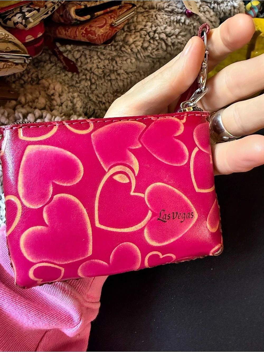 Heart Print Wristlet in Pink